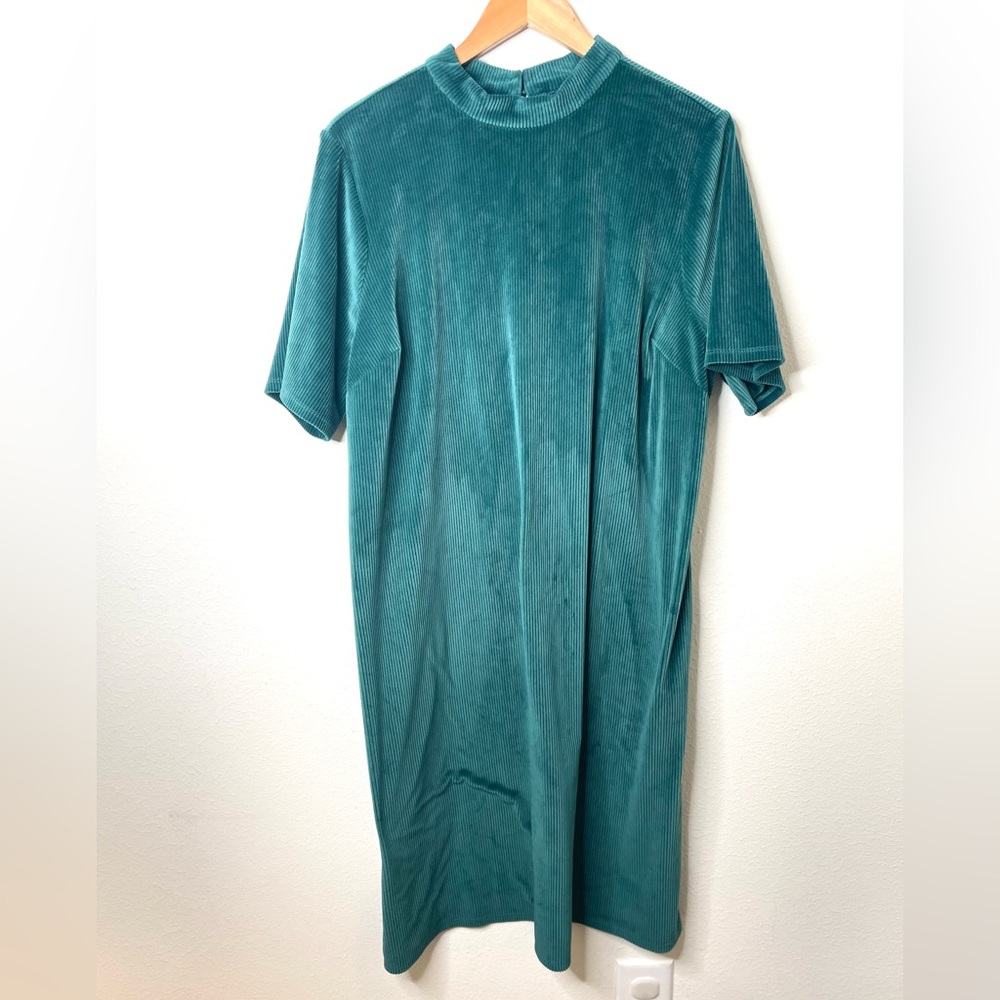 ModCloth Corduroy Ribbed‎ Green Bodycon Midi Dress Mock Neck Women's Size 2X